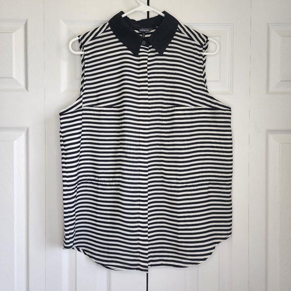 Daisy Fuentes Striped Button Down Tank Top Sz L - Picture 8 of 8